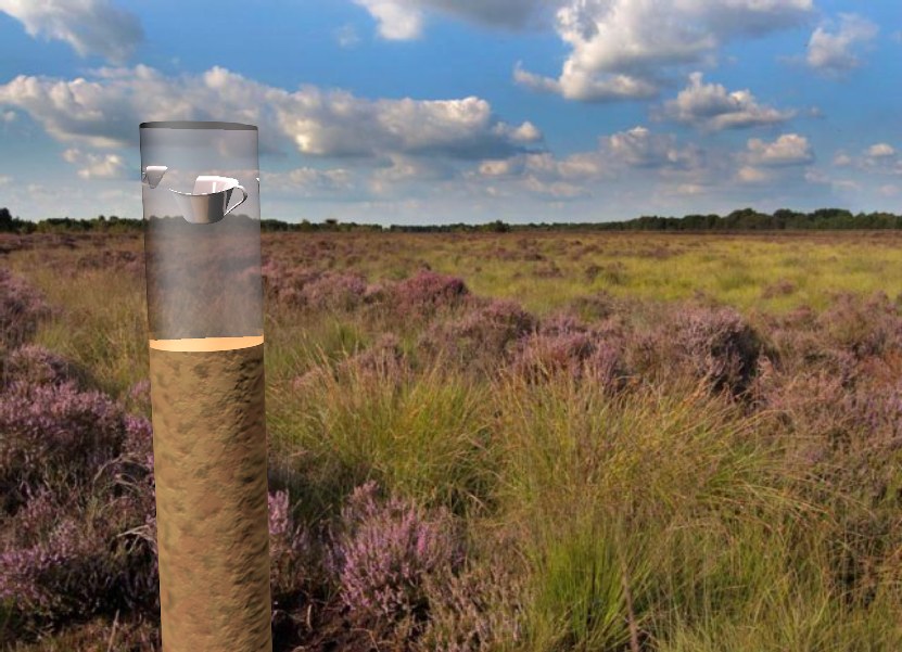 Ontwerp van een markeringspaal met capsule langs de route